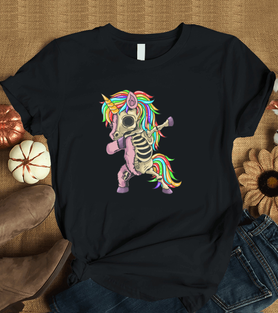 Unicorn Zombie Skeleton Dancing Rainbow Mane T-Shirt