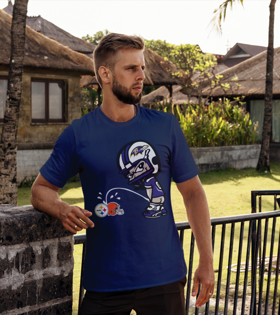 Baltimore Ravens Rivalry Mock Pittsburgh Steelers Cleveland Browns Helmets T-Shirt