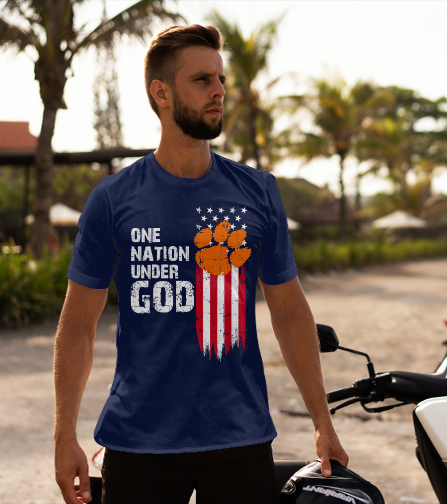 One Nation Under God Clemson Tigers American Flag Paw Print T-Shirt