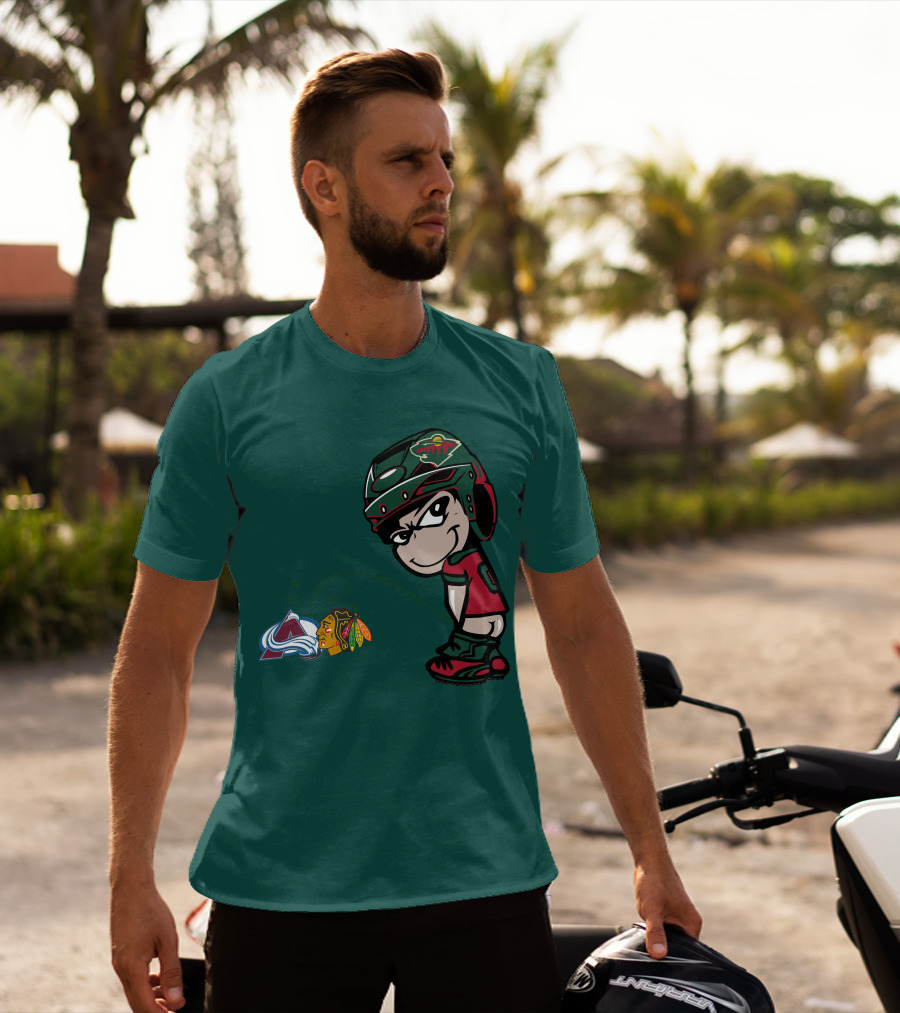 Minnesota Wild Character Mocking Colorado Avalanche And Chicago Blackhawks T-Shirt