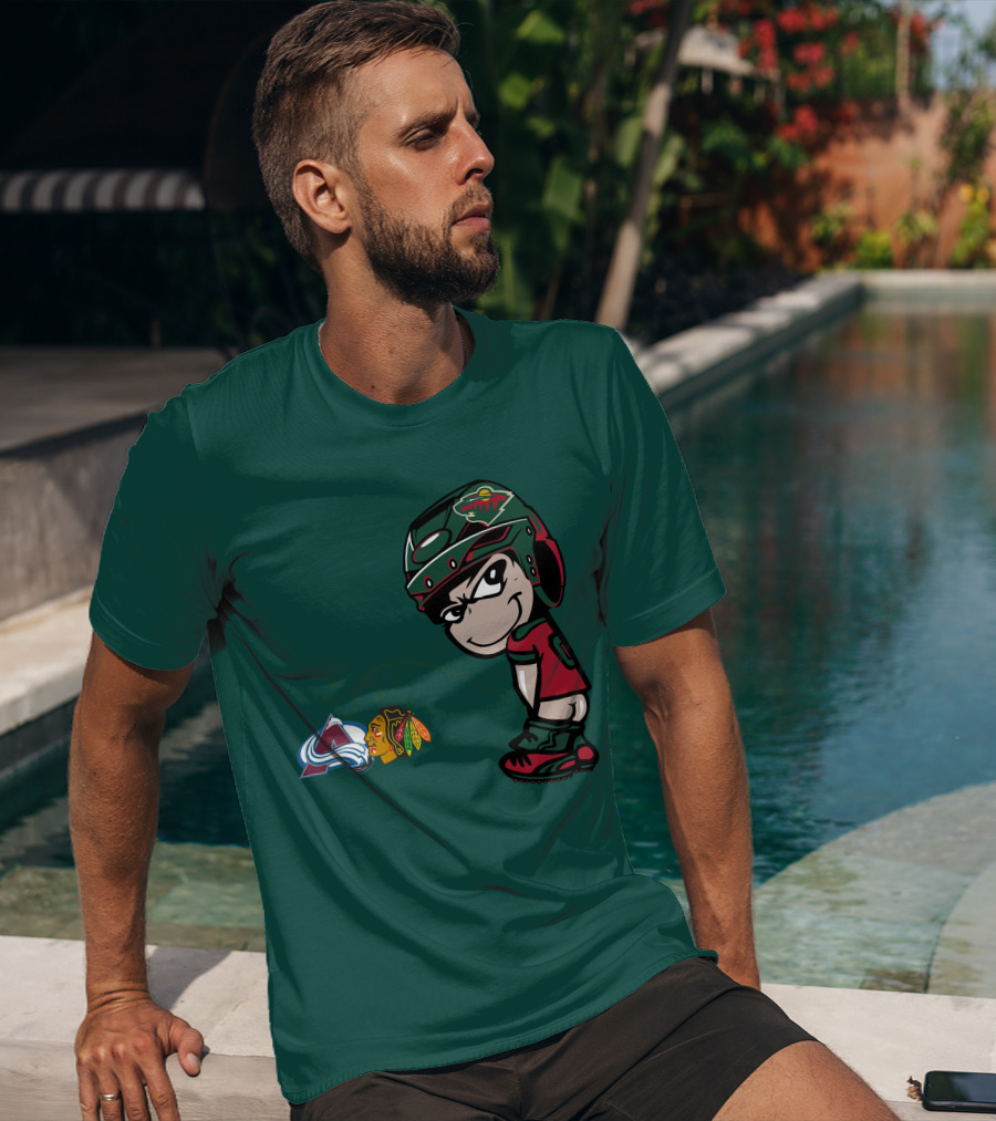 Minnesota Wild Character Mocking Colorado Avalanche And Chicago Blackhawks T-Shirt