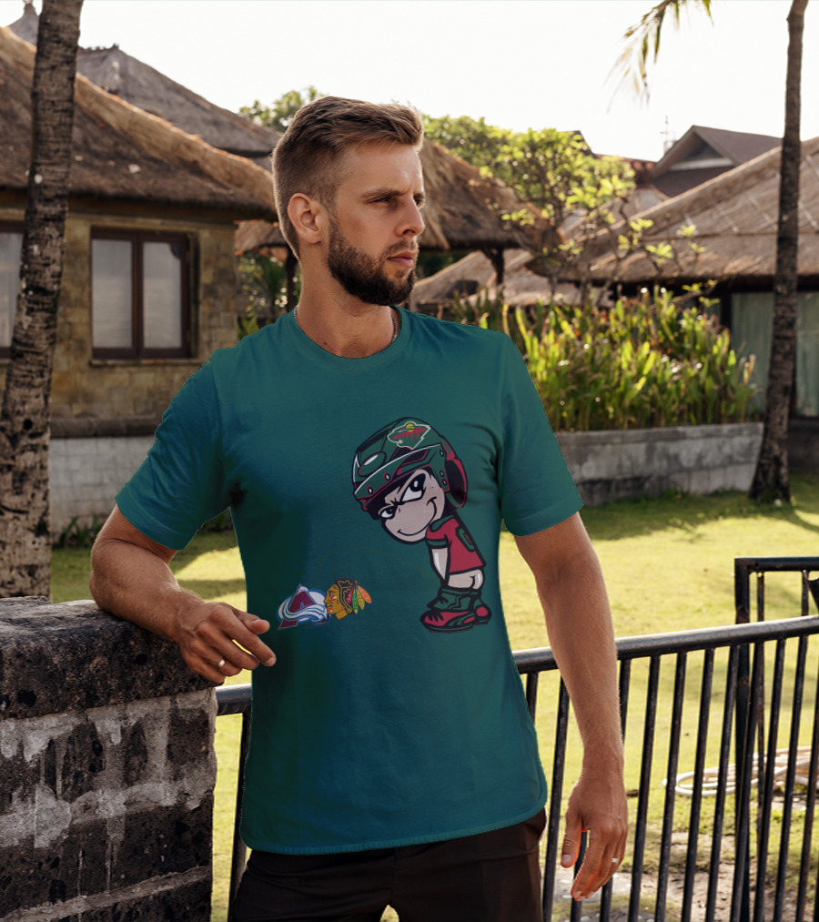 Minnesota Wild Character Mocking Colorado Avalanche And Chicago Blackhawks T-Shirt