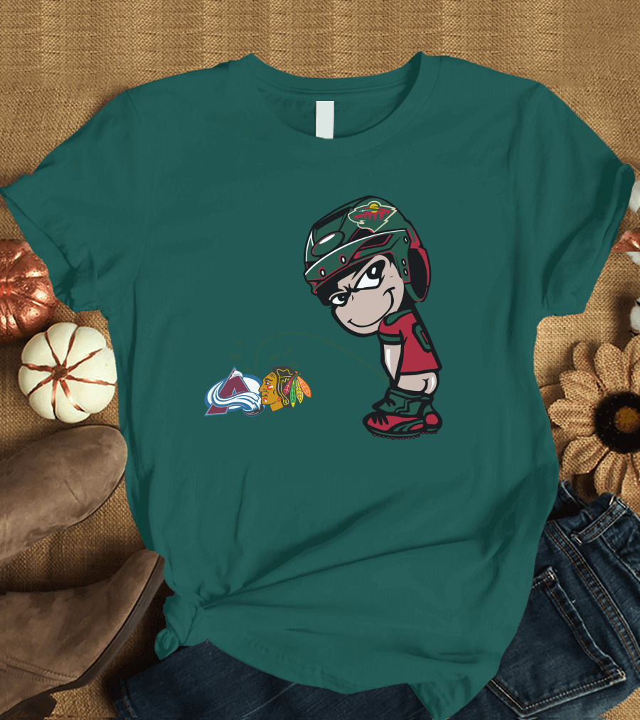 Minnesota Wild Character Mocking Colorado Avalanche And Chicago Blackhawks T-Shirt