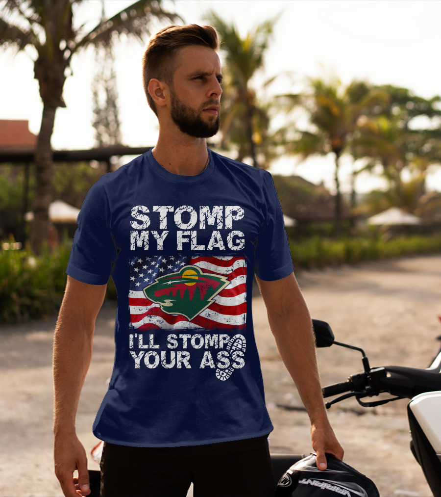 Minnesota Wild Stomp My Flag American Flag Logo Stomp Your Ass T-Shirt