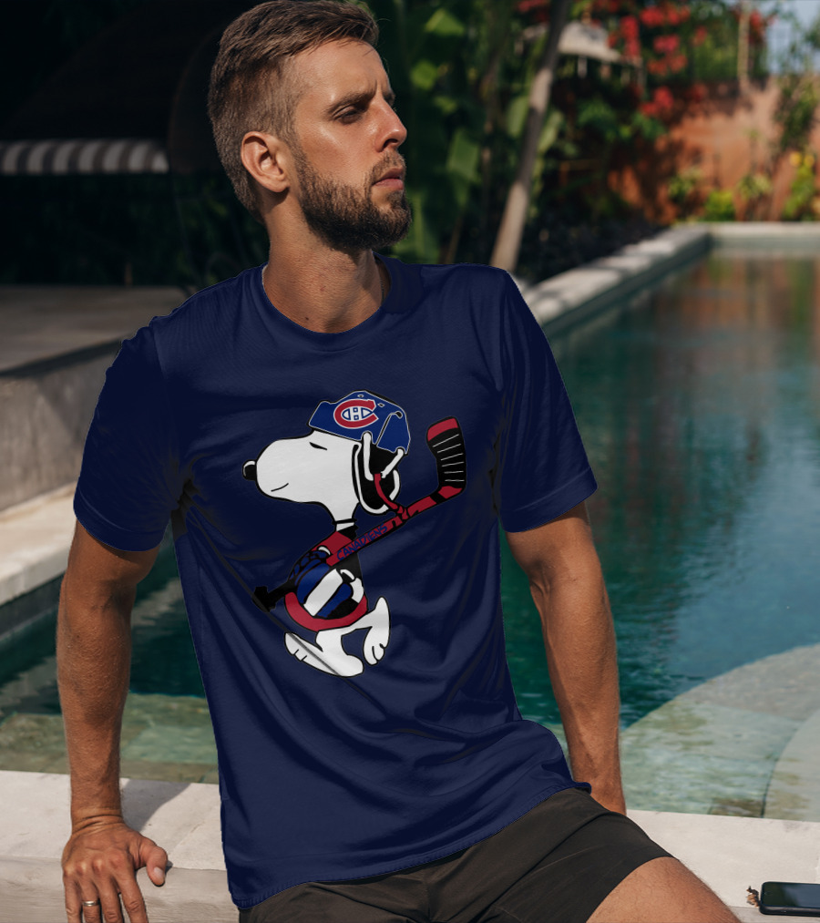 Canadiens Snoopy With Hockey Helmet And Stick T-Shirt