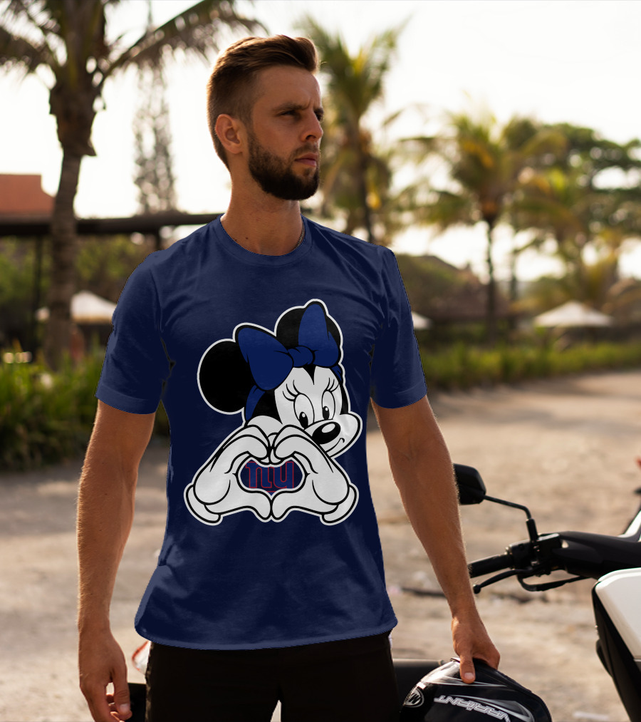Minnie Mouse Heart Hands New York Giants Nfl Collaboration T-Shirt