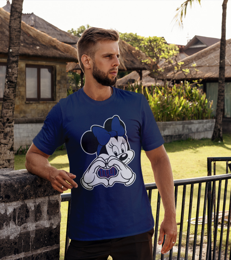 Minnie Mouse Heart Hands New York Giants Nfl Collaboration T-Shirt