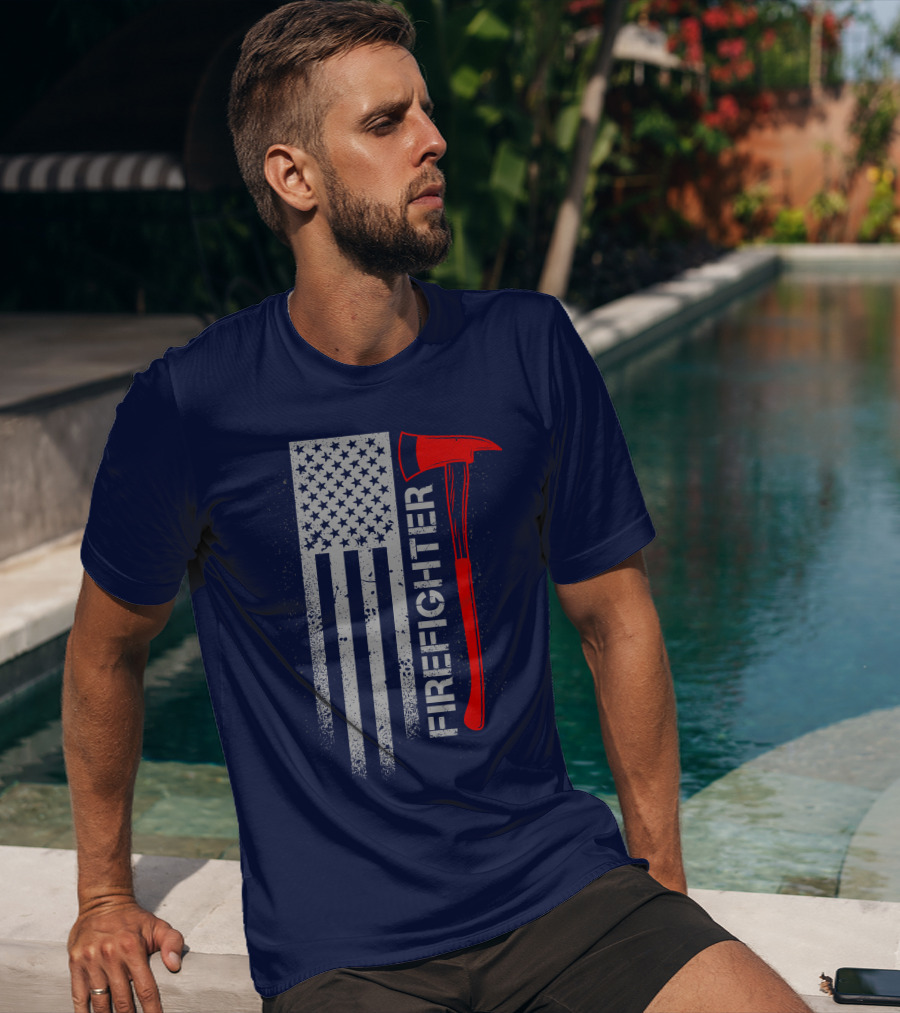 Firefighter American Flag Axe T-Shirt