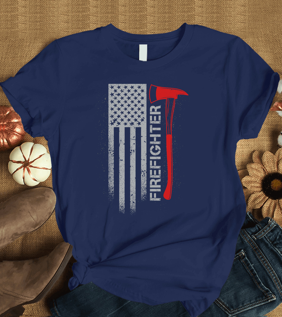 Firefighter American Flag Axe T-Shirt