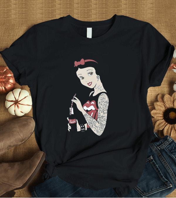 T-Shirt: Princess Tattoo Pop Culture Mashup with Rolling Stones and Soda Branding T-Shirt Princess Tattoo Pop Culture Mashup with Rolling Stones and Soda Branding T-Shirt