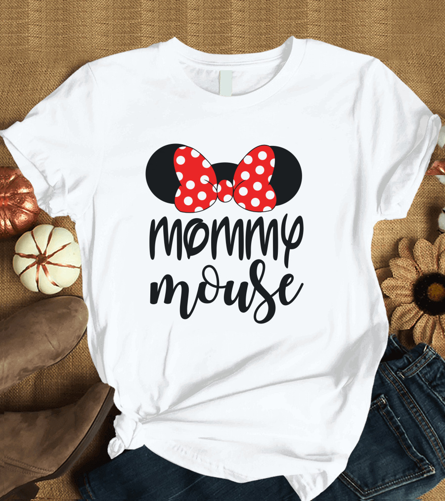 Mommy Mouse Red Polka Dot Bow Ears T-Shirt