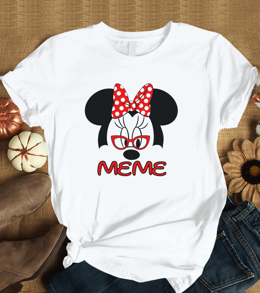 Minnie Meme Red Glasses Bow Dots T-Shirt