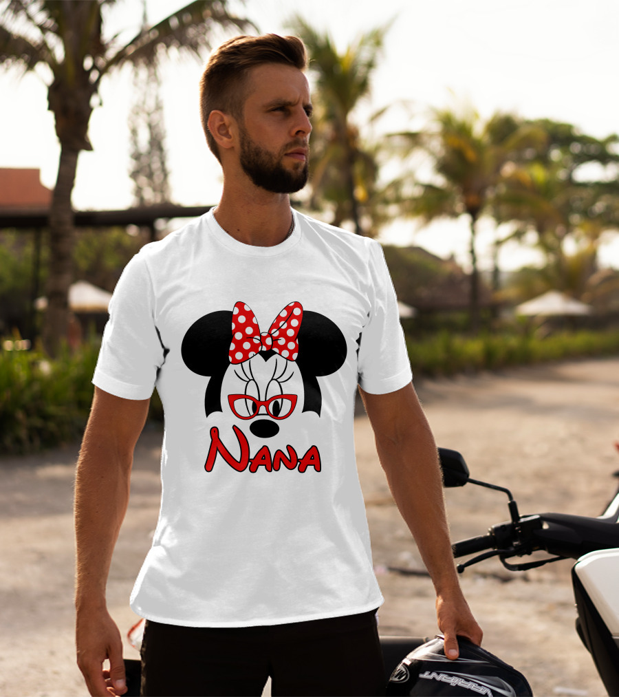 Nana Minnie Mouse Glasses Polka Dot Bow T-Shirt