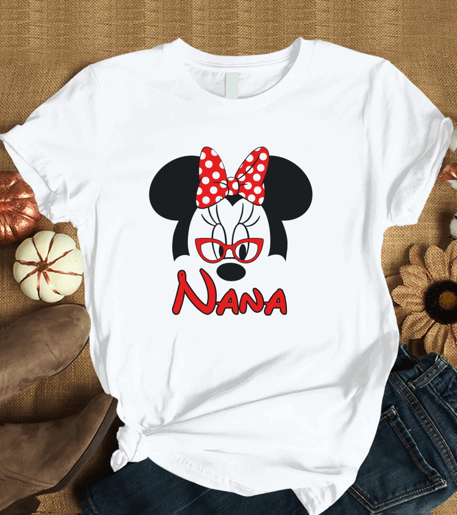 Nana Minnie Mouse Glasses Polka Dot Bow T-Shirt