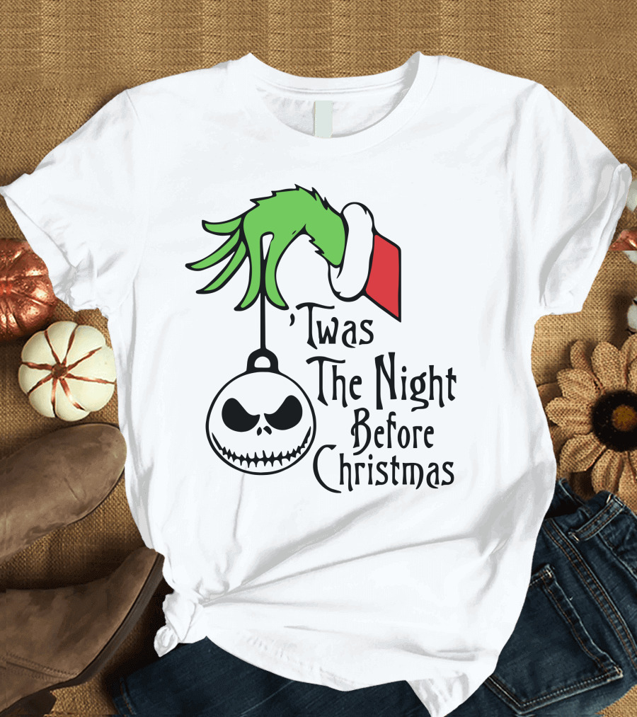 'Twas The Night Before Christmas Grinch Hand Jack Skellington T-Shirt