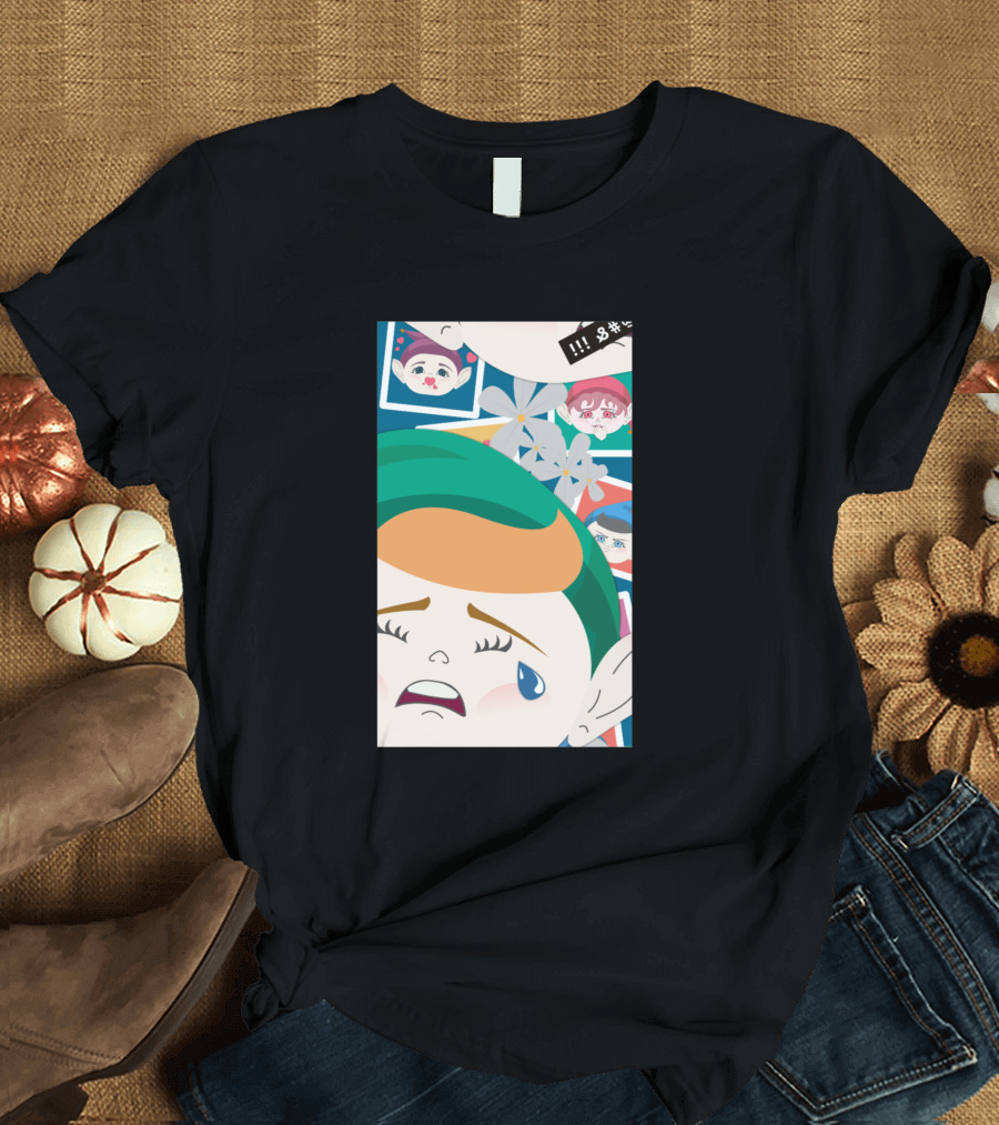 All Out Weeping Piximoji with Floral Background and Expressive Faces T-Shirt