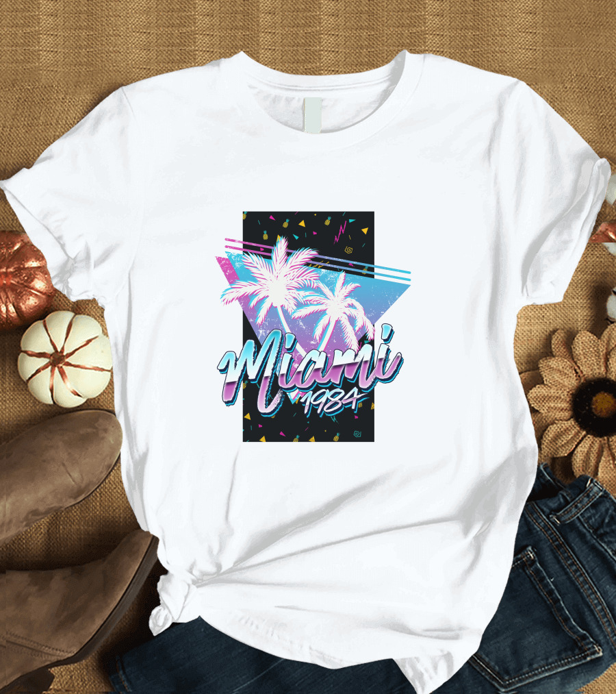 Miami 1984 Retro Palm Trees Neon Abstract T-Shirt