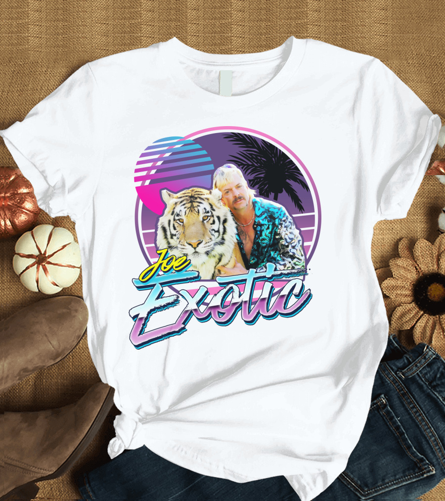 Joe Exotic Tiger King 80s Retro Style Palm Sun Tiger T-Shirt