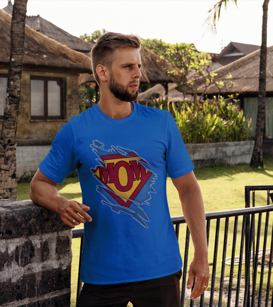 Iconic Super Mom Emblem In Classic Blue And Red T-Shirt