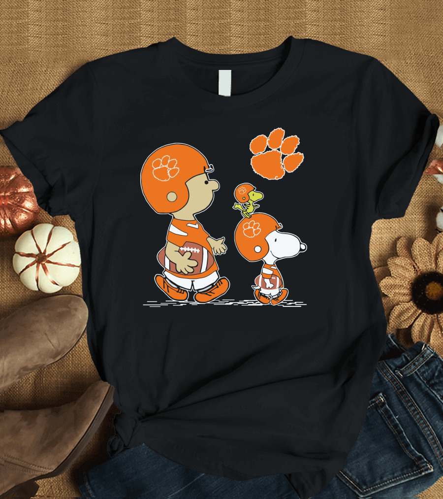 Clemson Tigers Football Cartoon Characters with Paw Prints T-Shirt