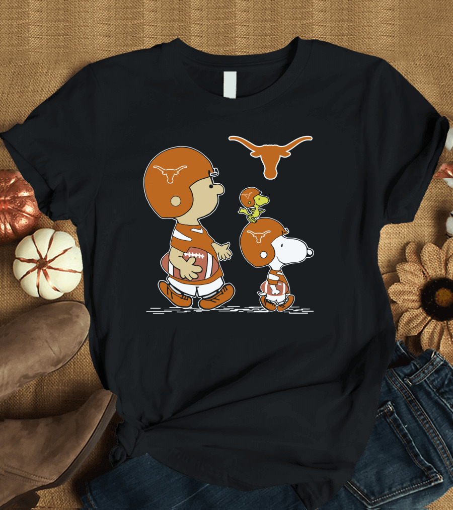 Texas Longhorns Peanuts Football Charlie Brown and Snoopy T-Shirt