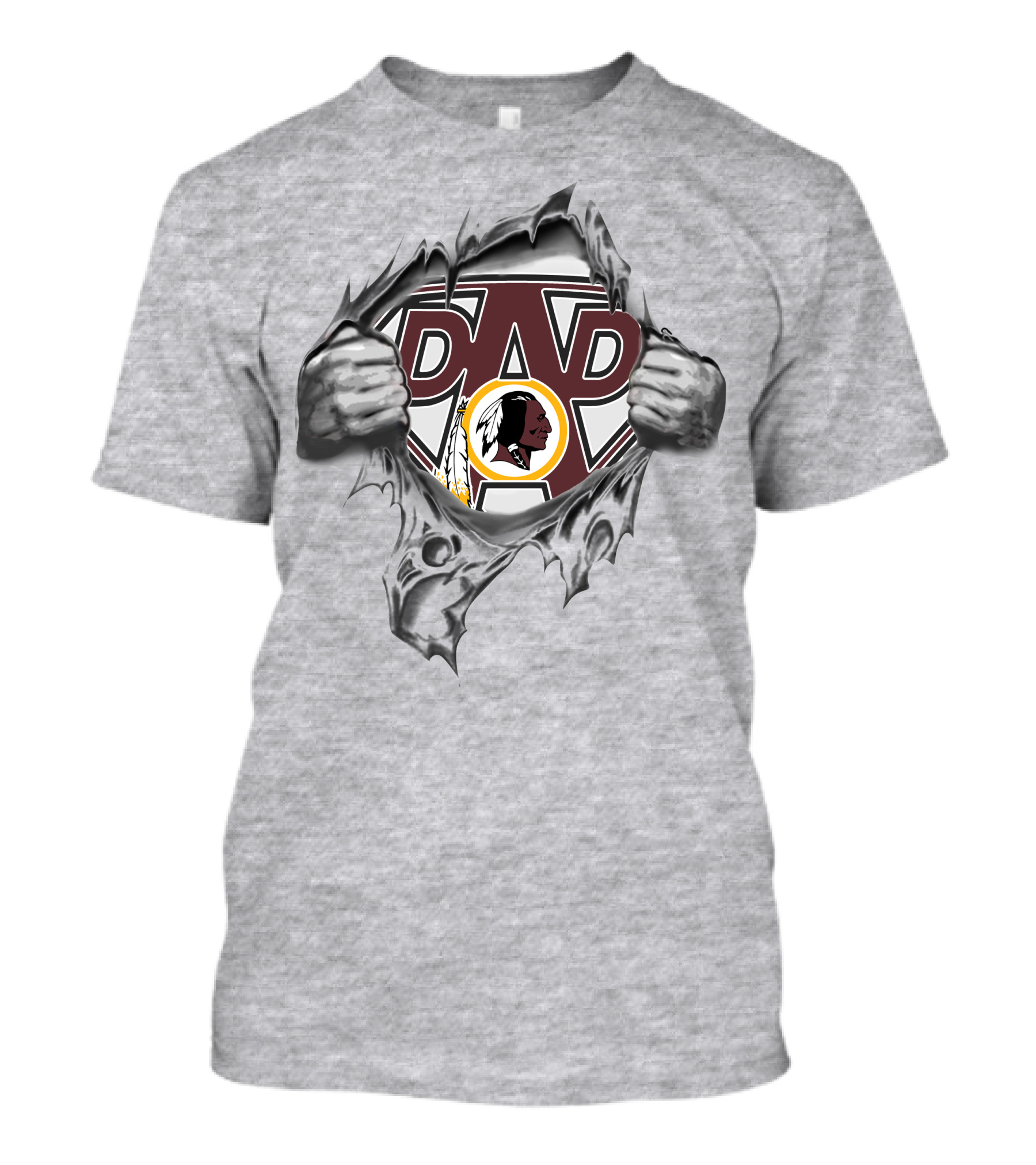 Super Dad Washington Redskins Fan Logo Hero Busting Through Walls T-Shirt