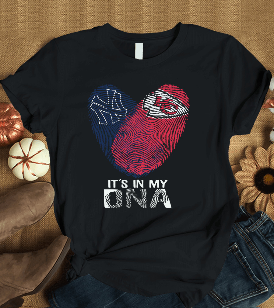 New York Yankees Kansas City Chiefs Heart Fingerprint It's In My DNA T-Shirt