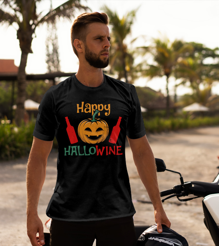 Happy Hallo Wine Pumpkin Jack-O'-Lantern With Wine Bottles T-Shirt