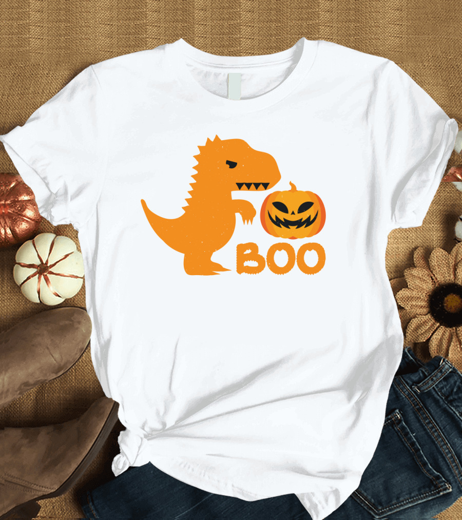Boo Dinosaur with Jack-O'-Lantern Pumpkin T-Shirt