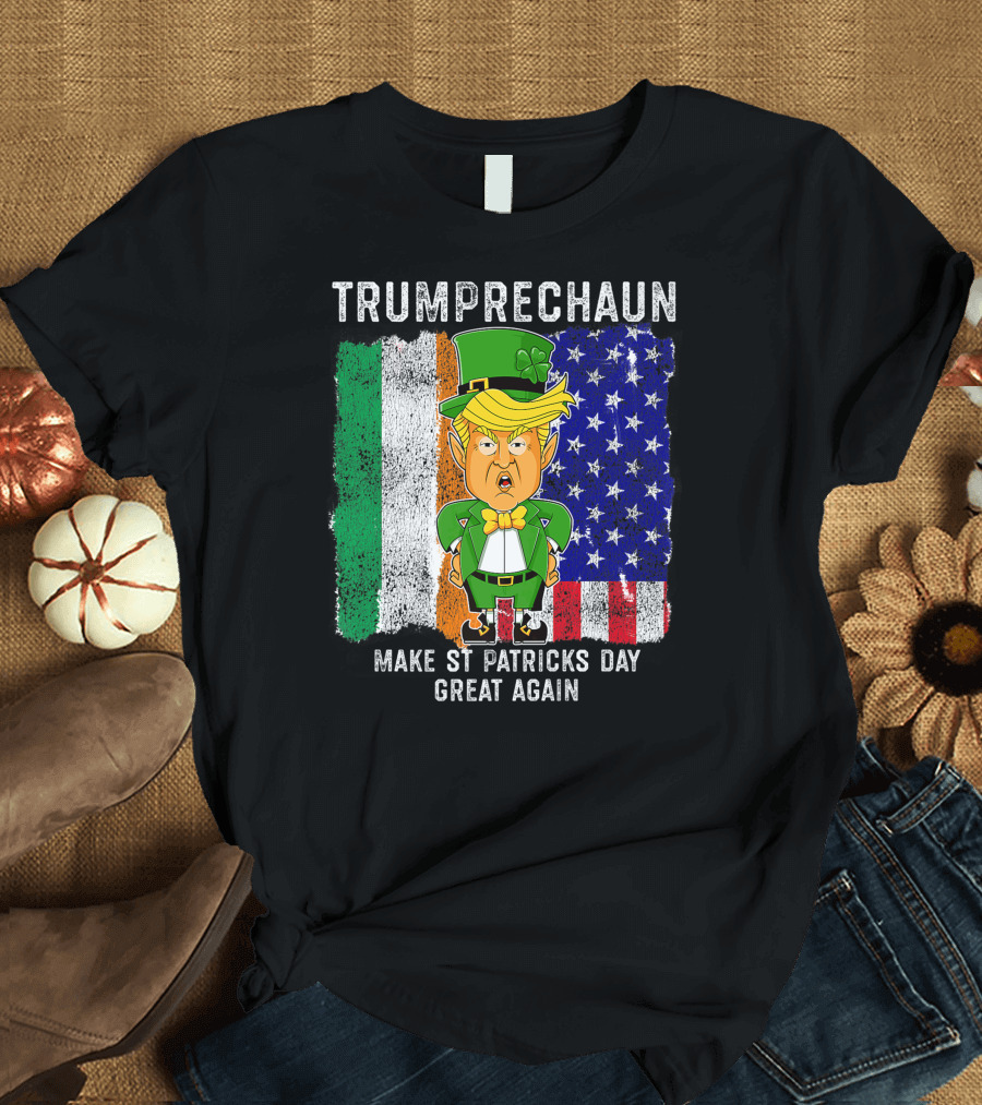 Trumprechaun Make St Patricks Day Great Again Irish American Flags T-Shirt