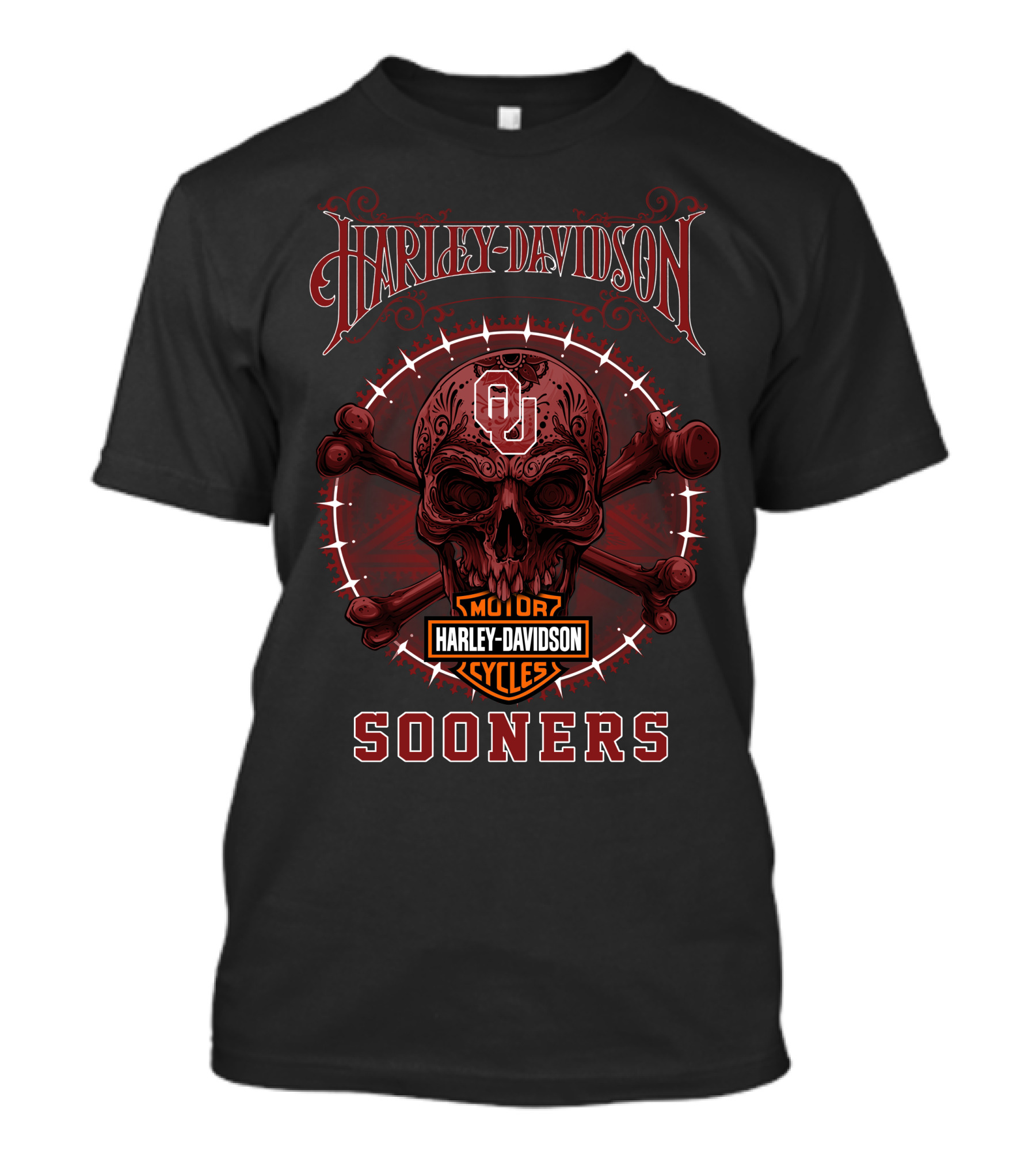 Harley Davidson Motor Cycles Ou Sooners Skull T-Shirt