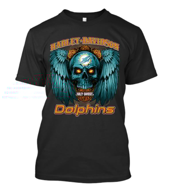 Harley Davidson Miami Dolphins Skull Wings T-Shirt