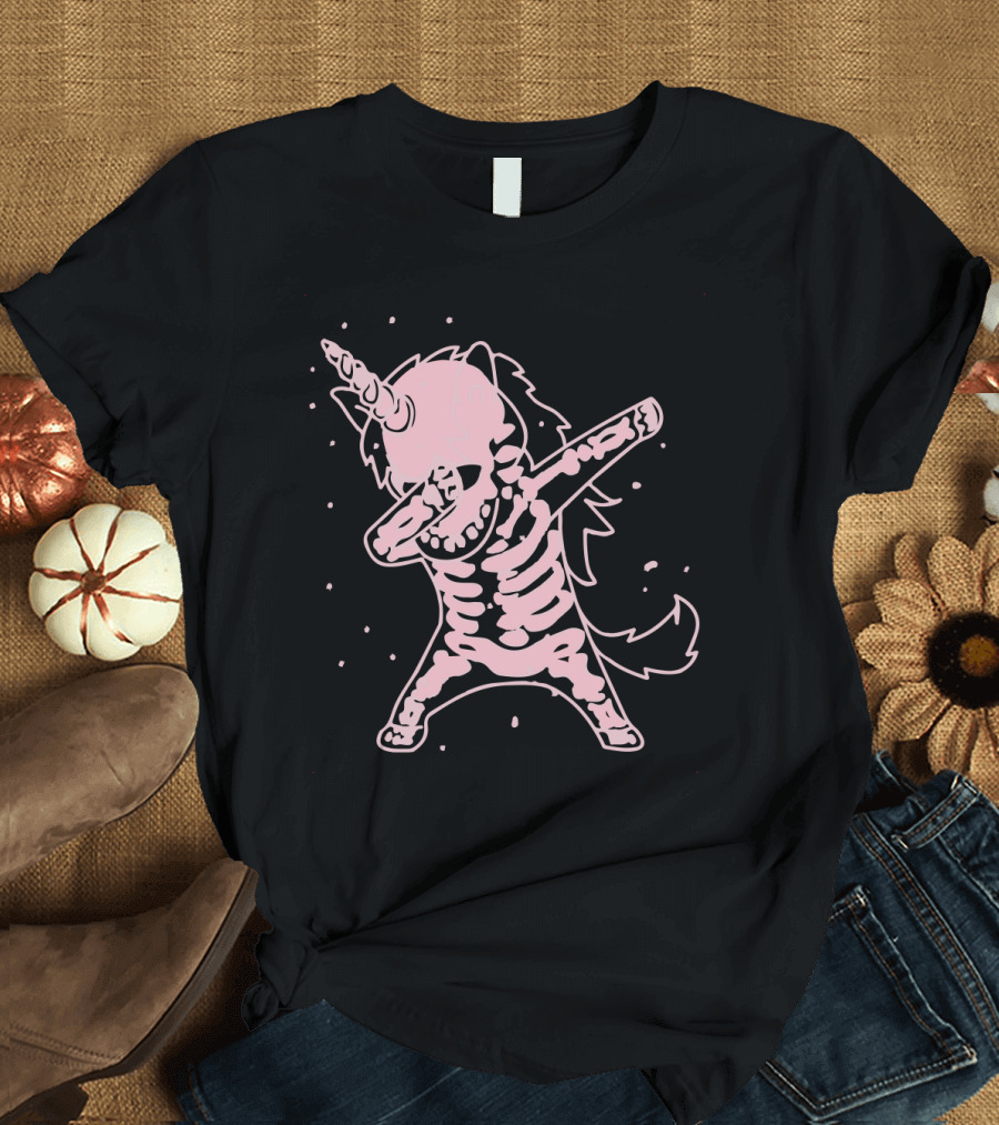 Dabbing Skeleton Unicorn Dab Pose Funny Unicorn T-Shirt