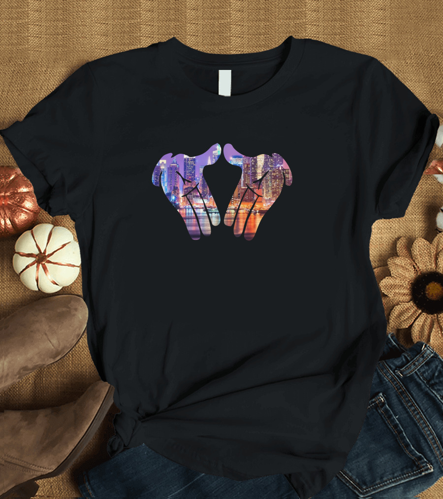 Dope City Skyline Reflections in Folded Hands T-Shirt