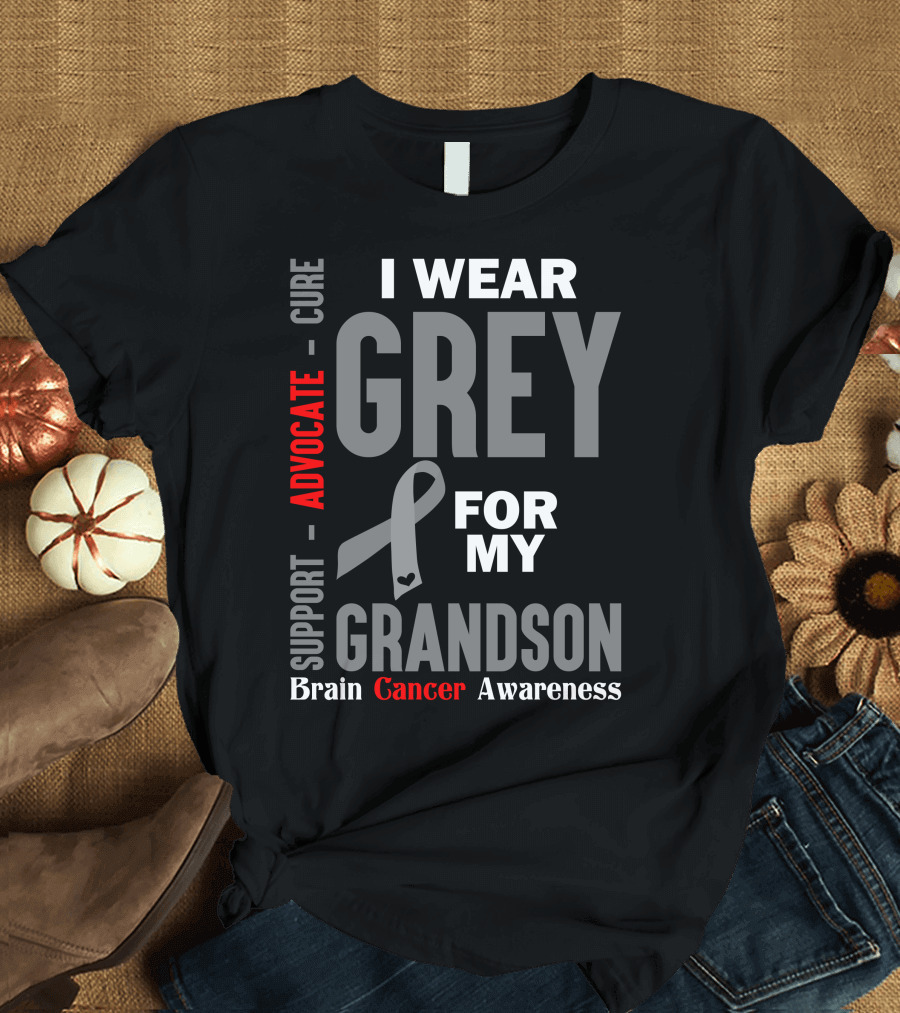 I Wear Grey for My Grandson Support Advocate Cure Brain Cancer Awareness T-Shirt