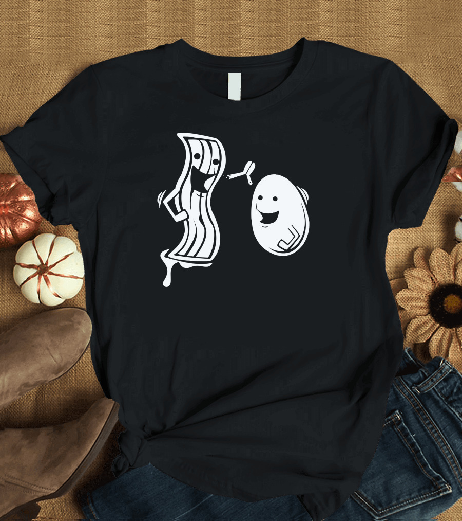 Bacon And Eggs Happy Comic Character Breakfast Duo T-Shirt