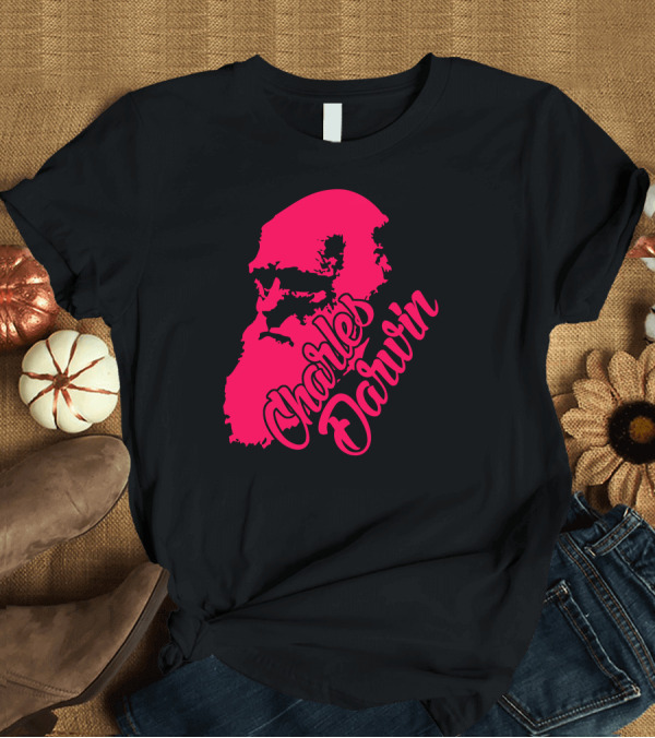 T-Shirt: Charles Darwin Retro Pink T-Shirt Charles Darwin Retro Pink T-Shirt