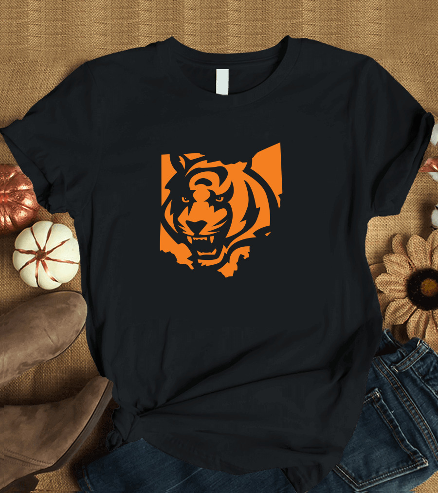 Cincinnati Bengals Tiger in Ohio State Shape T-Shirt