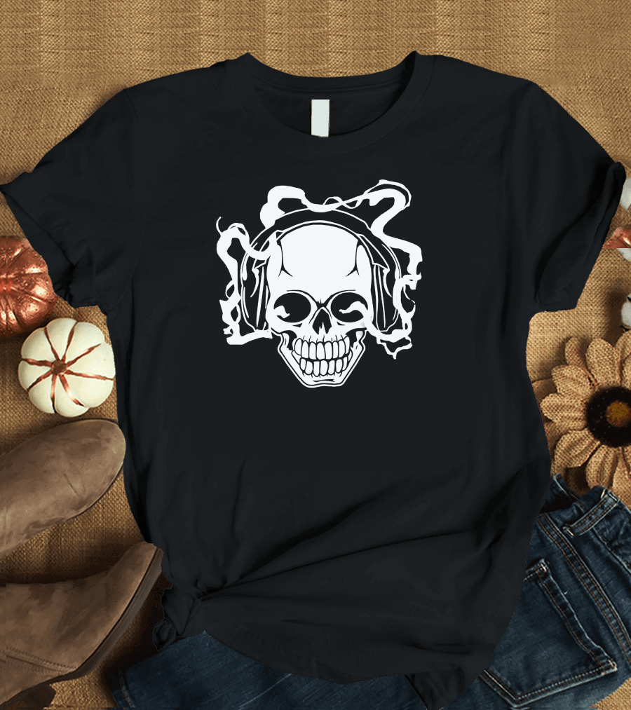 Electric Music Skull with Headphones and Smoke Elements T-Shirt