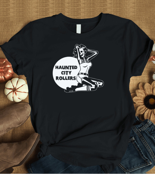 T-Shirt: Haunted City Rollers Skeleton Figure in Roller Skates T-Shirt Haunted City Rollers Skeleton Figure in Roller Skates T-Shirt