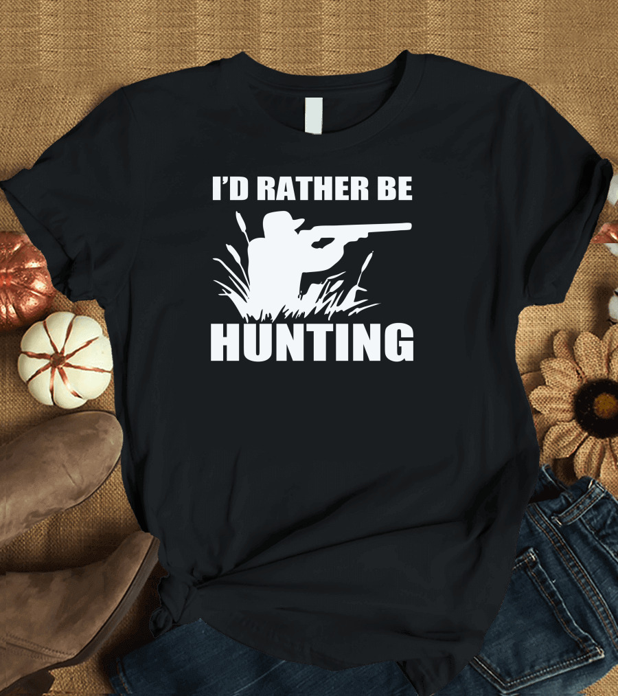 I'D Rather Be Hunting Hunter Silhouette in Grass T-Shirt