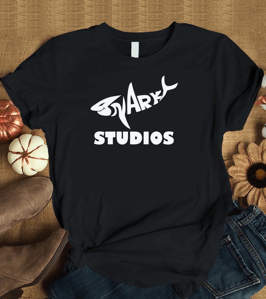 Shark Studios Logo with Shark Shaped Text T-Shirt