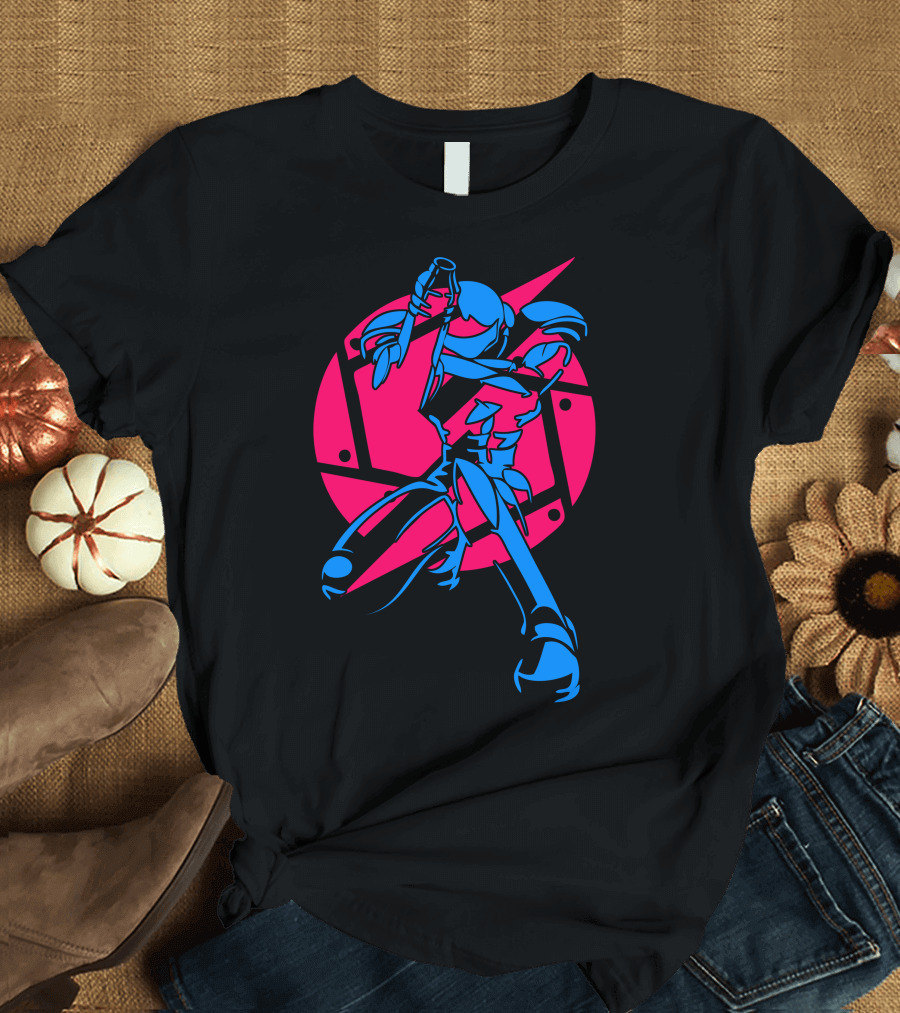 Super Metroid Samus Aran Neon Style Dynamic Action Pose T-Shirt