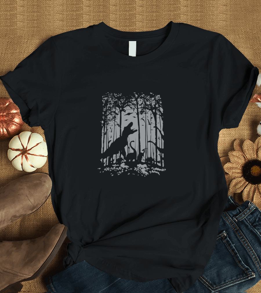 The End Dinosaur Silhouette Forest Scene T-Shirt