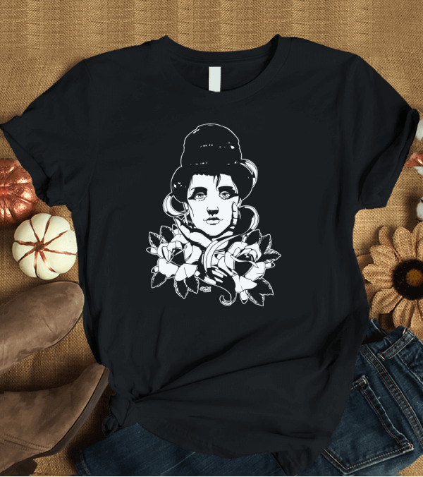 T-Shirt: The Girl With The Roses Portrait with Floral Hair and Leaves T-Shirt The Girl With The Roses Portrait with Floral Hair and Leaves T-Shirt