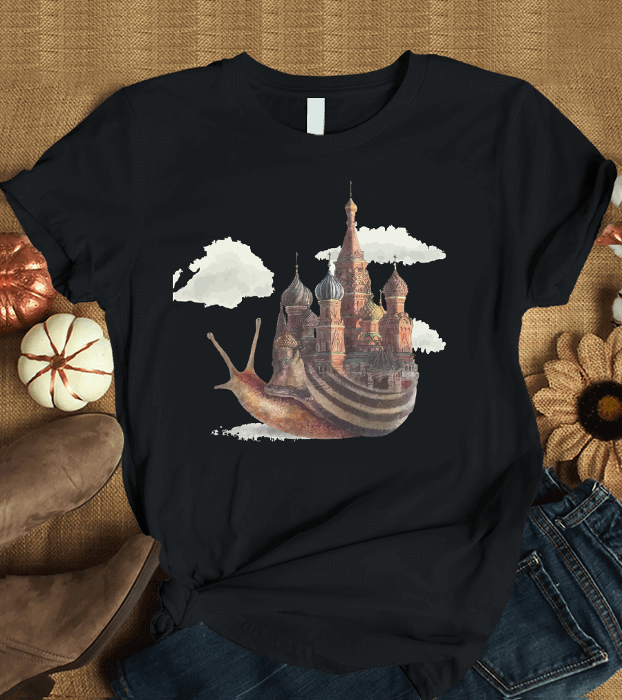 The Snail with St. Basil's Cathedral and Clouds T-Shirt