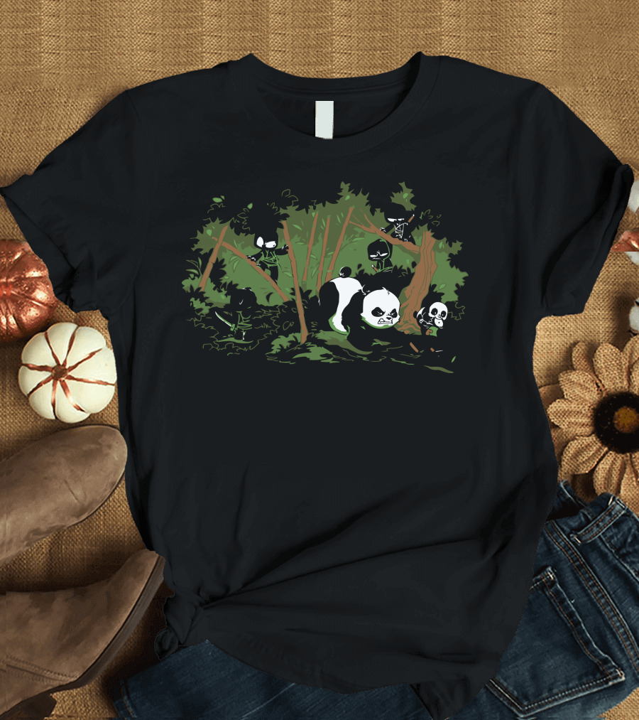Unstealthiest Ninja Pandas in Forest Attack Scene T-Shirt