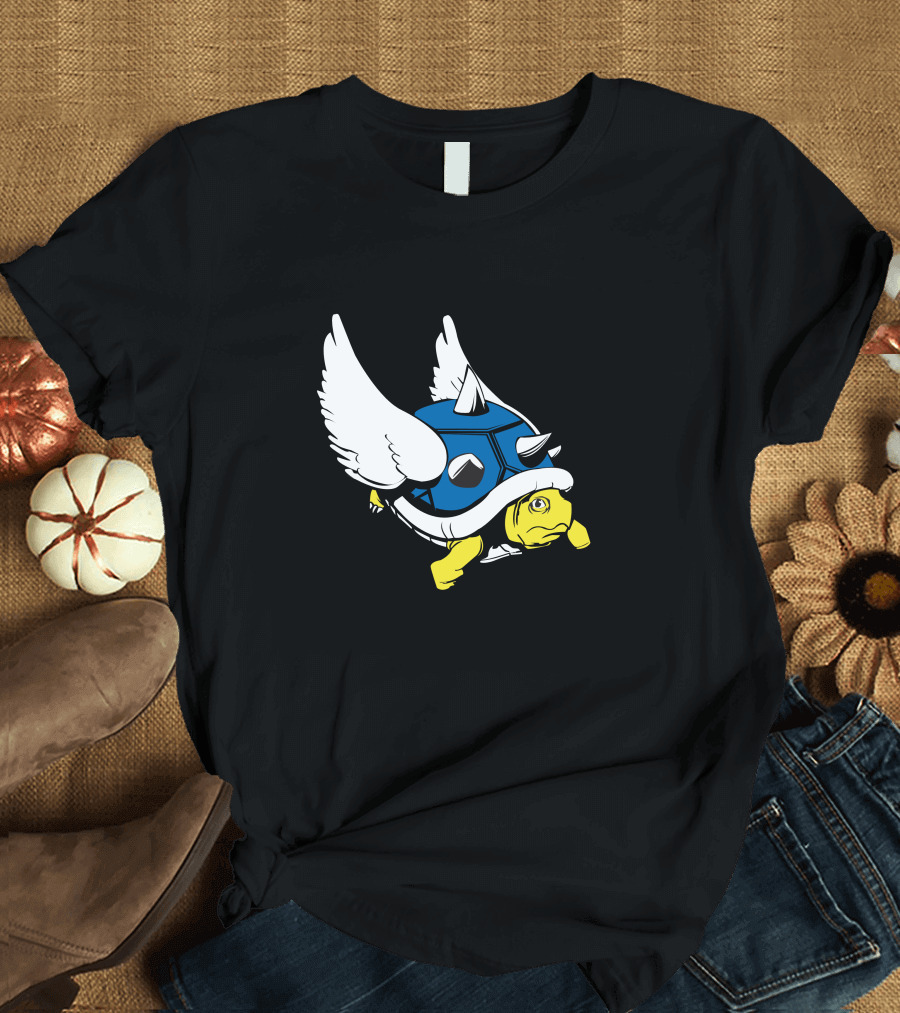 Mario Kart Blue Shell with Wings and Yellow Turtle T-Shirt