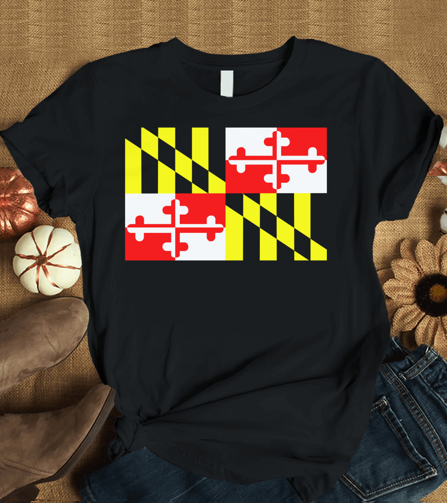 Maryland Flag Black and Gold Red Cross T-Shirt