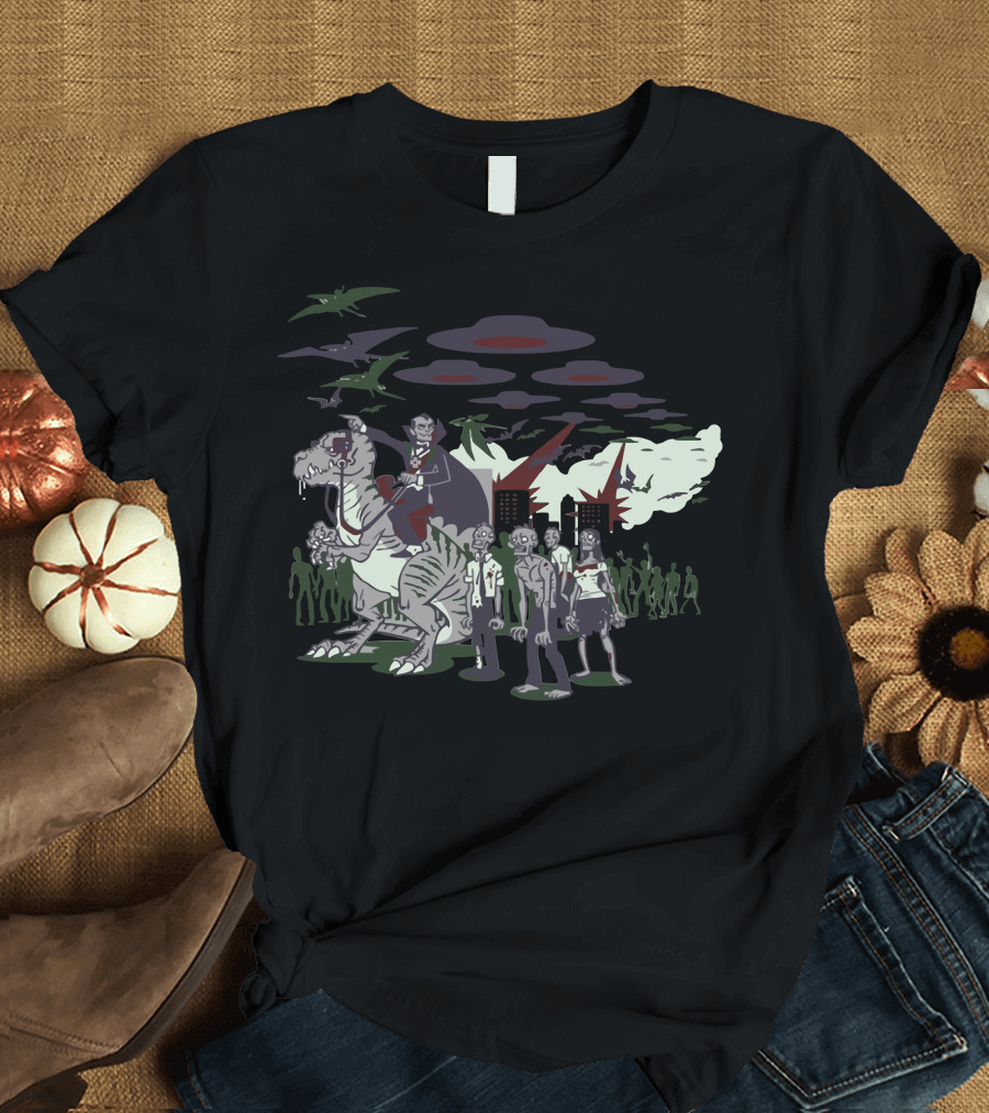 This Is How The World Ends With Zombies Aliens UFOs and Dinosaurs T-Shirt